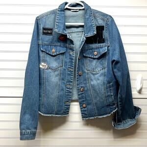 Hwy Jeans Embellished Denim Distressed Trucker Jacket Size XL
